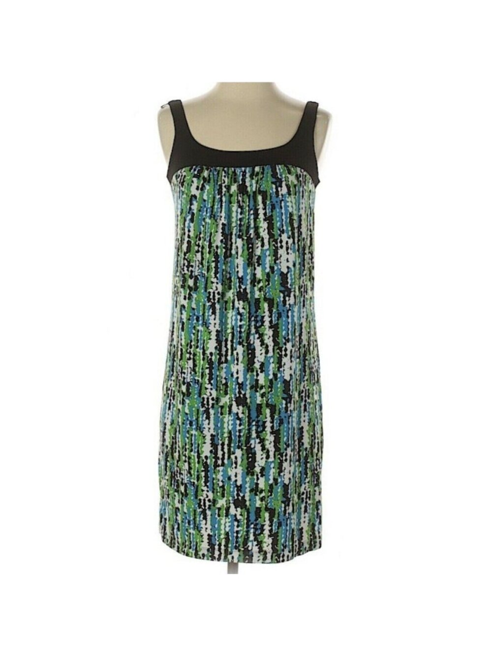 Morgan McFeeters Casual Shift Dress Womens Size 2 Green Black Sleeveless Floral